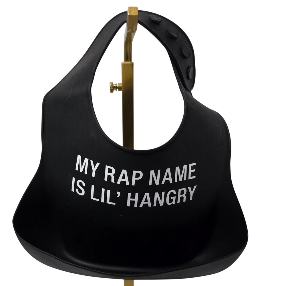 Black Silicone Baby Bib My Rap Name Is Lil Hangry Funny Graphic Crumb Catcher